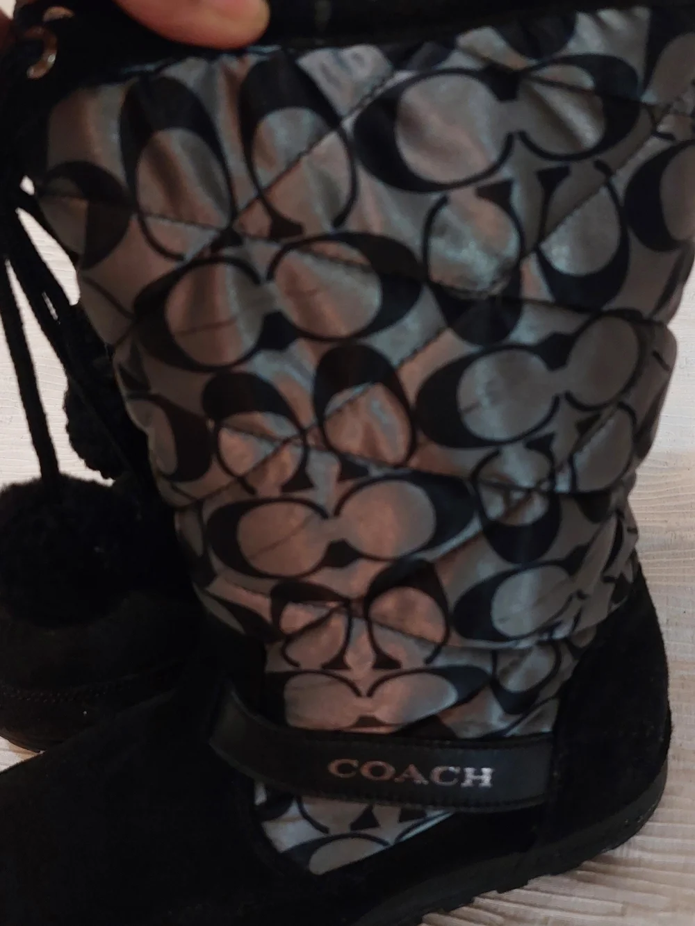 Coach Black Signature Pom-Pom Winter Boots Size 8.5